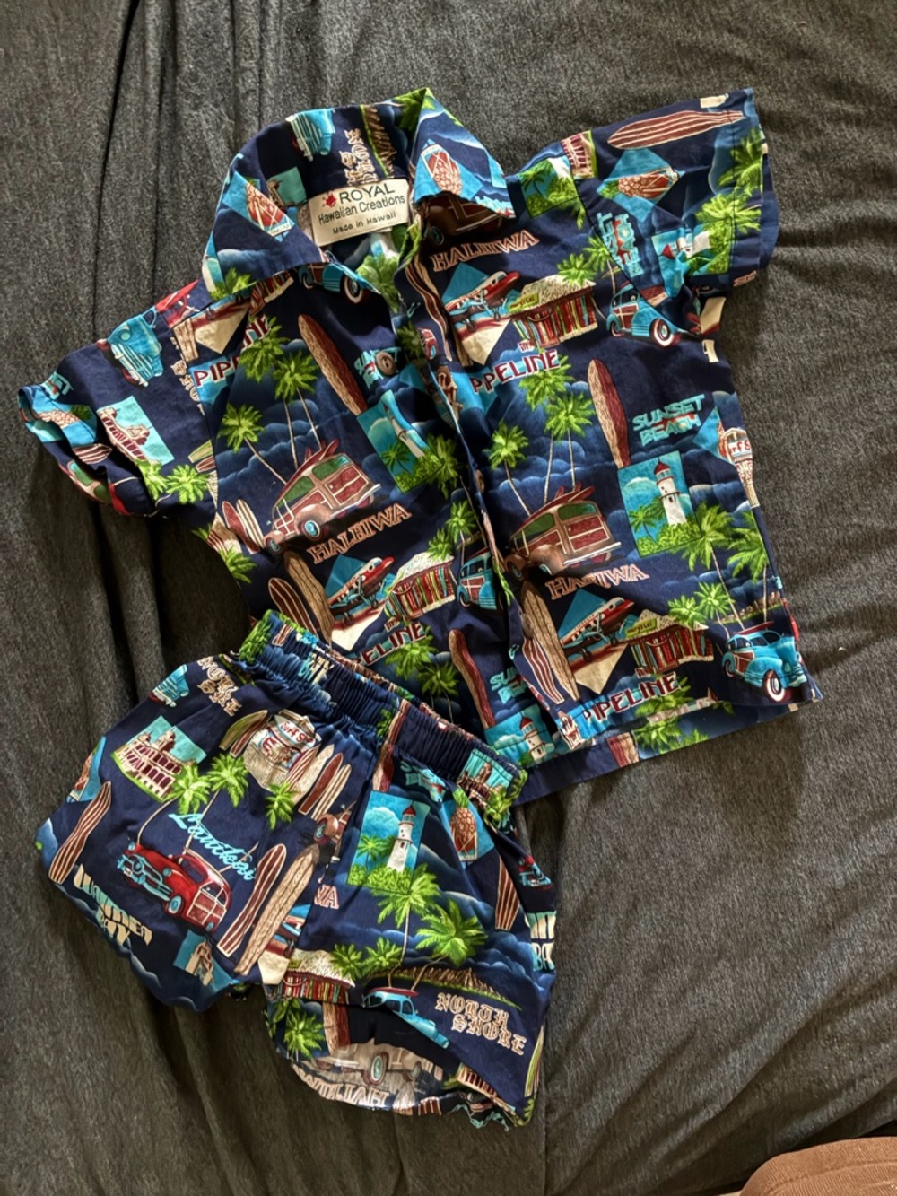 Royal Hawaiian Navy Tropical Print Kids Matching Set